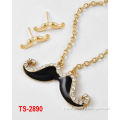 Cheap Gold Black Enamel Mustache Jewelry Set with Rhinestone